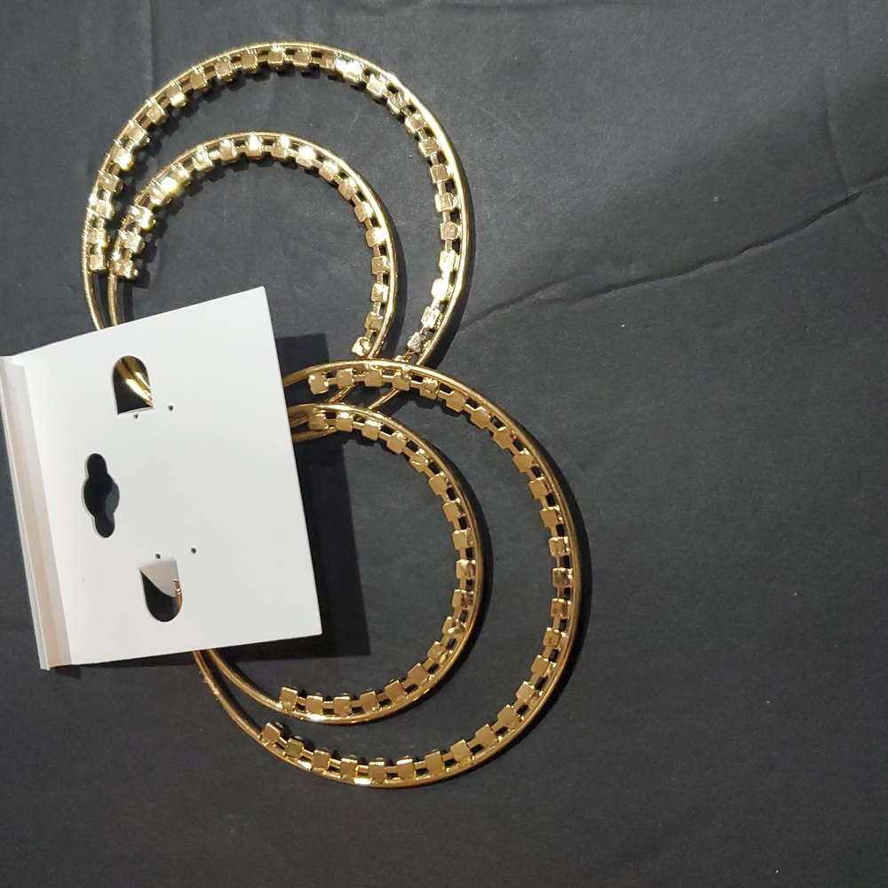 Natasha couture gold tone cz crystal rhinestone studded double hoop earrings new - Picture 10 of 10